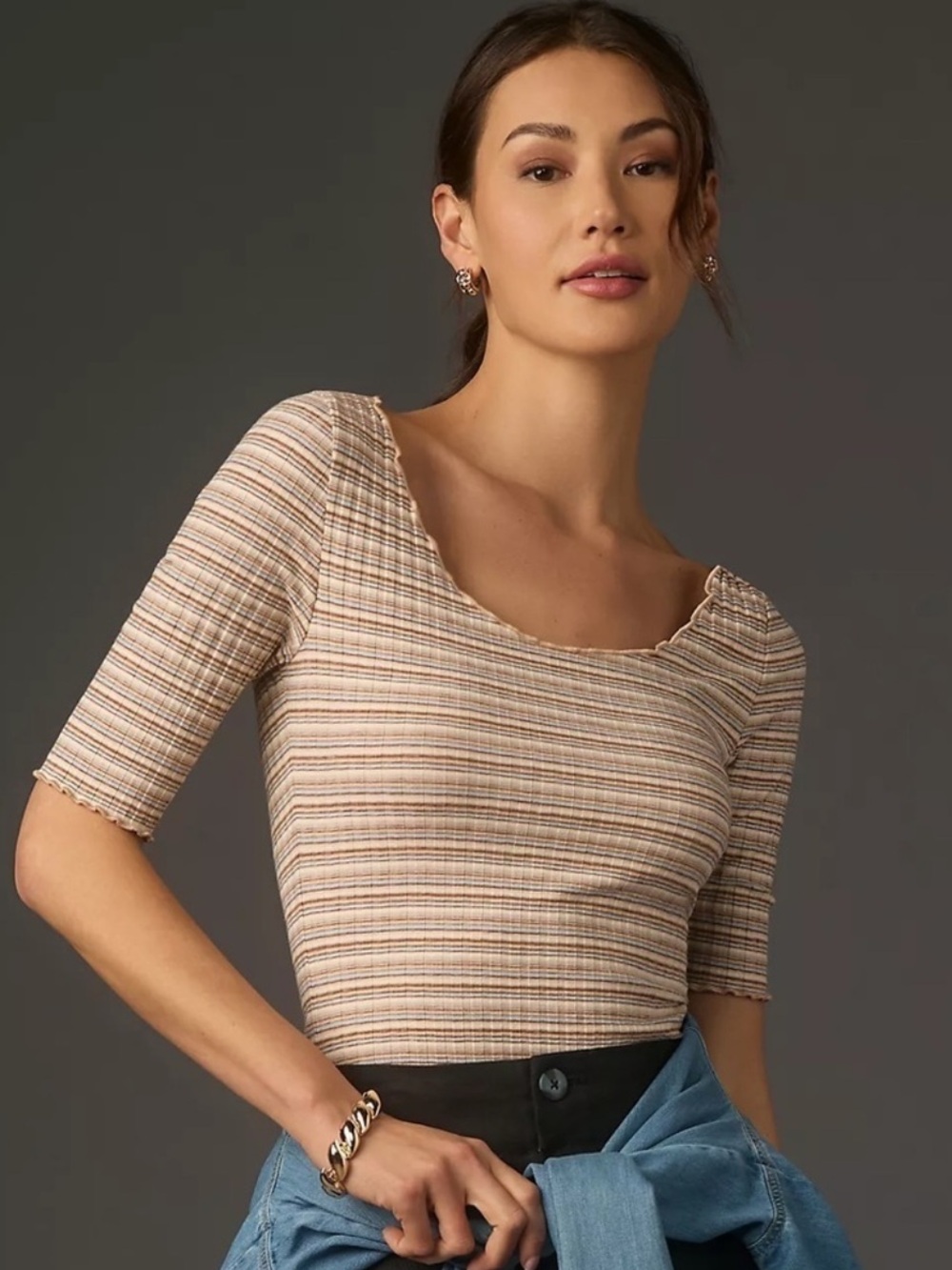 NATION LTD Jezebel Scoop-Neck Tee Ribbed Women’s Large